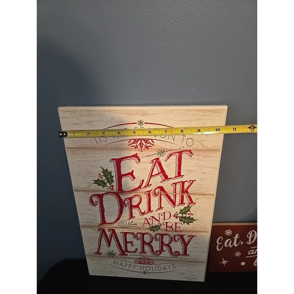 EAT‎ DRINK And BE MERRY Christmas Wood Signs - Holiday Decor Set of 2